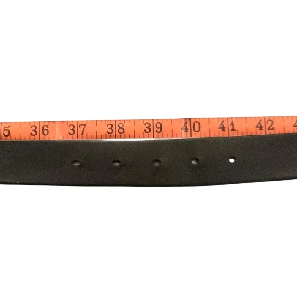 Vtg Black Leather Mens Belt Silver Buckle‎ 37-41” Waist 1.25
